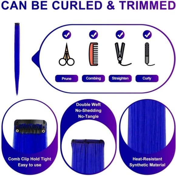 Blue Hair Clip On Extensions - Picture 5 of 6
